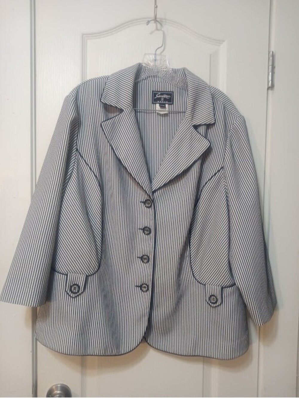 Sweet Suit Black & White Striped Blazer | Size 20W